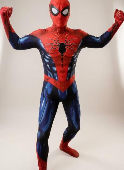 Spider-Man Костюм Людини-павука дорослий у стійці героя: кулаки підняті, на грудях велика чорна емблема