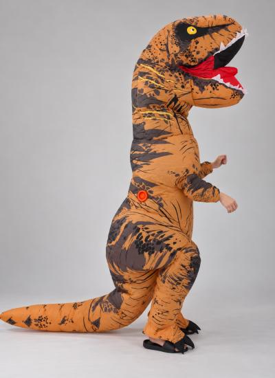 T-Rex Prehistoric Party Рудий тиранозавр у профіль: чорні смуги на лусці, короткі передні лапки й довгий хвіст на підлозі